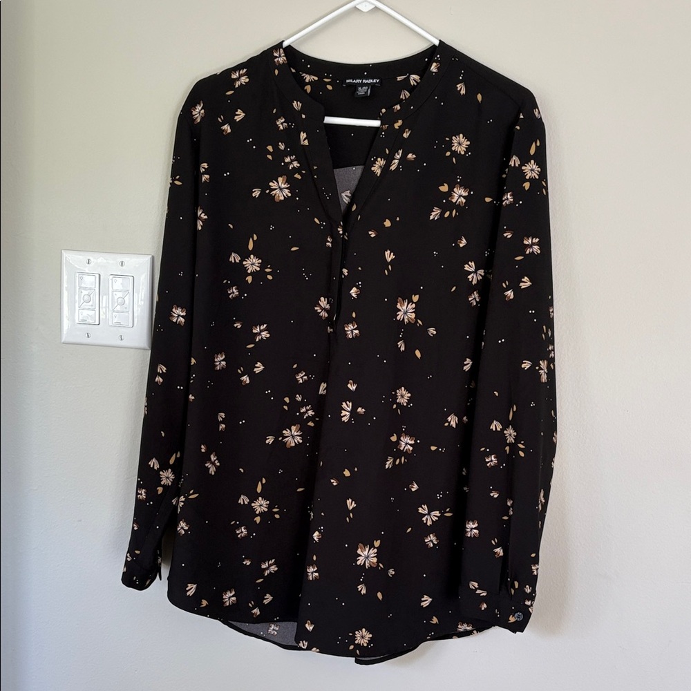 Hilary Radley Black and Tan Floral Blouse